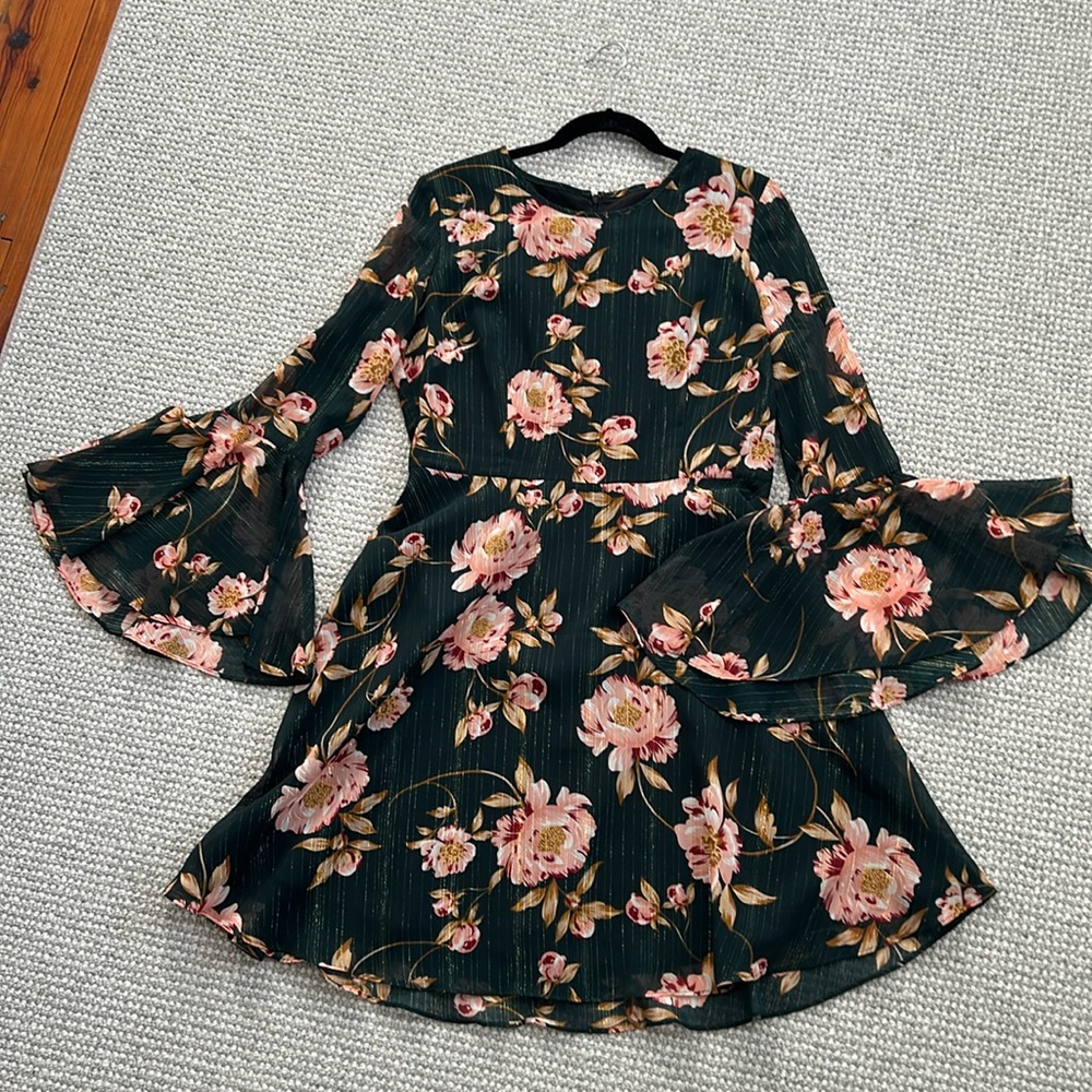Donna Morgan floral dress with bell sleeves